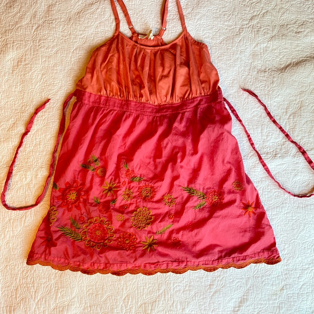 Feathers Pink Ruched Sundress Sleeveless Spaghetti Strap Casual